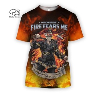 ใหม่ เสื้อยืดลําลอง แขนสั้น มีฮู้ด พิมพ์ลาย FireFighter Firemen 3D แฟชั่น สําหรับผู้ชาย และผู้หญิง