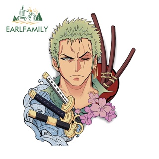 Earlfamily สติกเกอร์ไวนิล ลายอนิเมะ Roronoa Zoro One Piece ขนาด 13 ซม. X 11 ซม. สําหรับติดตกแต่งรถยนต์ แล็ปท็อป รถจักรยานยนต์