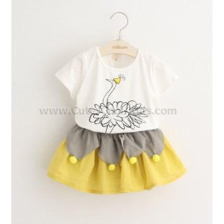 DT-101 ชุดกระโปรงเด็ก สีเหลือง Size-90 (1-2Y)