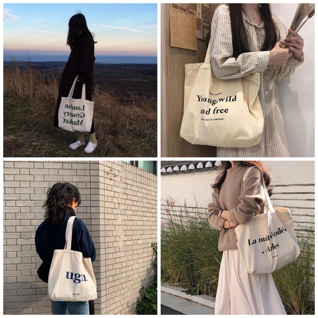 (SALE) พร้อมส่งในไทย มี6แบบ ส่งไว กระเป๋าผ้า แคนวาส สะพายข้าง Tote Bag ลายมินิมอล สกรีน แฟชั่น สไตล์เกาหลี