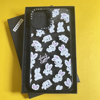 Casetify X เคสโทรศัพท์มือถืออะคริลิค TPU ใส แบบแข็ง ลายการ์ตูนกระต่าย ขอบสีดํา พร้อมกล่อง สําหรับ Apple IPhone 11 12 13 14 Pro Max