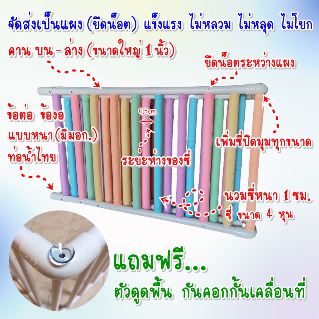✅ คานใหญ่ 8หุน จัดส่งเป็นแผง 👶คอกกั้นเด็ก สูง 70เซน ไม่มีประตู , มีประตู (เพิ่มนวมซี่) 🆓แถมฟรี ตัวดูดพื้น - รูปที่ 5