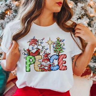 Double Badge Cute Santa Claus Cartoon Graphic T-Shirt Merristmas Christmas Women New