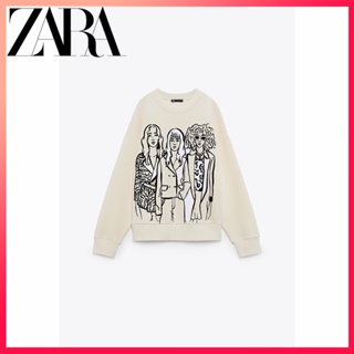 Zara เสื้อกันหนาวแขนยาว คอกลม พิมพ์ลาย แฟชั่นฤดูใบไม้ร่วง และฤดูหนาว สําหรับผู้หญิง