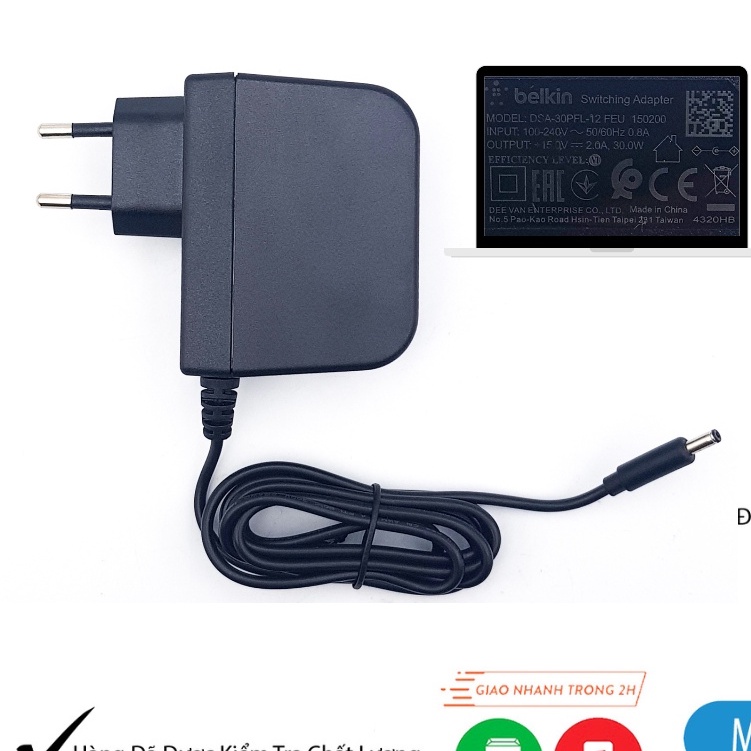 แหล่งพลังงาน 15V2A Belkin DSA-30PFL-12FYU Jack 3.5x1.35 Pin EU Adapter 15V 2A - ShopThongMinh5.0