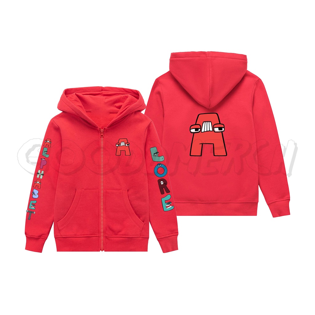CHILDRENS ZIPPER HOODIE JACKET ALPHABET LORE CHARACTERS LETTERS ABCF และ OTHERS