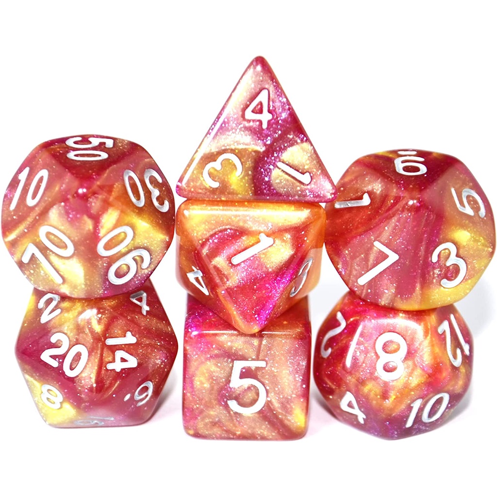 SmartDealsPro 7-Die Glitter Polyhedral ชุดลูกเต๋าพร้อมกระเป๋าสําหรับ DND RPG MTG Dungeon และ Dragons