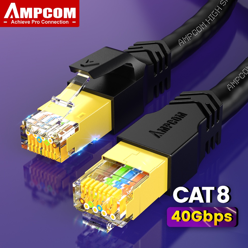 AMPCOM CAT8 Ethernet Cable, High Speed 40Gbps, RJ45 LAN Cable -  สายเคเบิลอีเธอร์เน็ตแบบ CAT8 ความเร