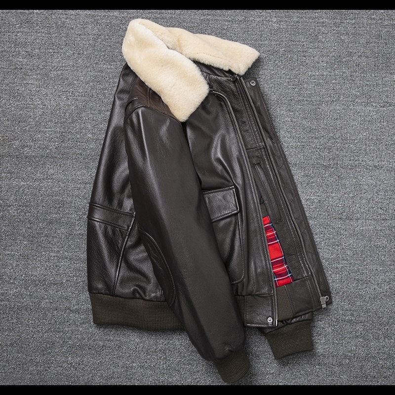 BPlus Size Bust 140cm Bomber Men Genuine Leather Jacket Natural Fur Collar Classic Casual G1 Real Cowhide Mens Coat Wint #3