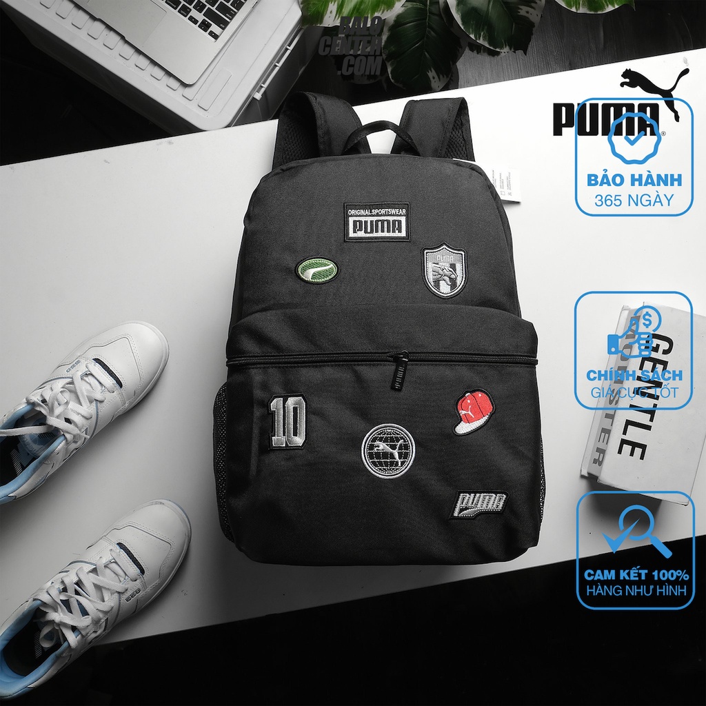 Puma Original Sticker Backpack Unisex School Outing Unisex กันน ้ ําสไลด ์ วัสดุ - Puma Original Sticker สีดํา