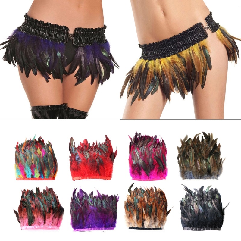 R* 1 เมตร Rooster Feather Trim Fringe Rooster Feather สําหรับเครื่องประดับทํา