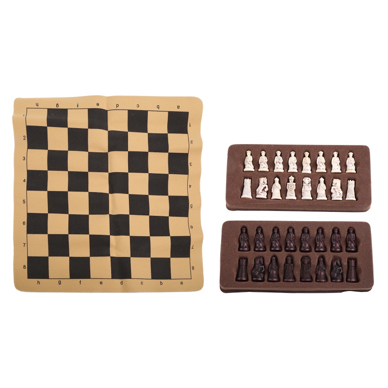 Antique Board Game Chess Small Leather Chess Board Lifelike Qingbing Chess Pieces Characters Gifts Entertainment Toy Set