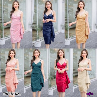 J18162 เดรสสายเดี่ยว แต่งจีบระบาย Single-breasted dress with pleated ruffles