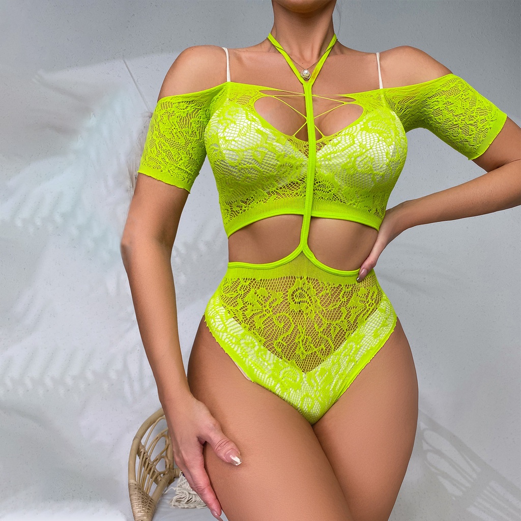 YD9055-1 ชุดชั้นในเซ็กซี่ สไตล์ halterneck สองชิ้น พร้อม bodystocking