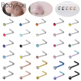 Bodyace จิวเจาะจมูก สเตนเลส รูปตัว L ประดับคริสตัล หลากสี 20 กรัม 1 ชิ้น