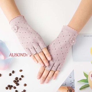 Alisond1 ถุงมือขับรถครึ่งนิ้ว บางเฉียบ ถุงมือไร้นิ้ว ผู้หญิงขี่จักรยาน กันแดด กันลื่น แฟชั่นฤดูร้อน พิมพ์ลายดอกไม้ / หลากสี