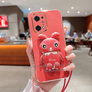 2022 New Hot Sale Casing เคส OPPO Find X5 Pro Find X3 Pro 5G Phone Case Fashion Cute Cartoon Cute Rabbit Stand with Short Lanyard Soft Cover เคสโทรศัพท