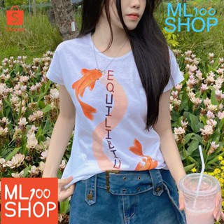 เสื้อยืดลายปลา ผ้า TK พิมพ์ลายลงในเนื้อผ้า - ML100SHOP (คอปาด)