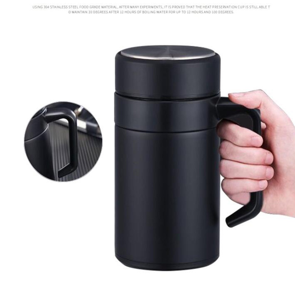 500ML 304 Stainless Steel Thermos Mugs Office Cup With Handle With Lid
