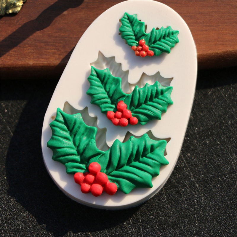 BAK เค้กซิลิโคนแม่พิมพ์คริสต์มาส Holly Fondant ช็อกโกแลตลูกอมแม่พิมพ์เครื่องมือ BA