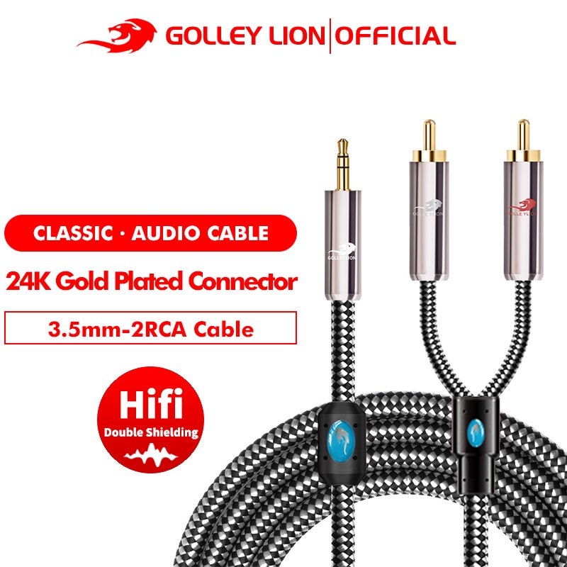 Golley Lion 3.5มม.To 2Rca อะแดปเตอร์แยกสายเคเบิ้ลเสียง Y Aux สําหรับเครื่องเล่น Mp3 - สีขาว
