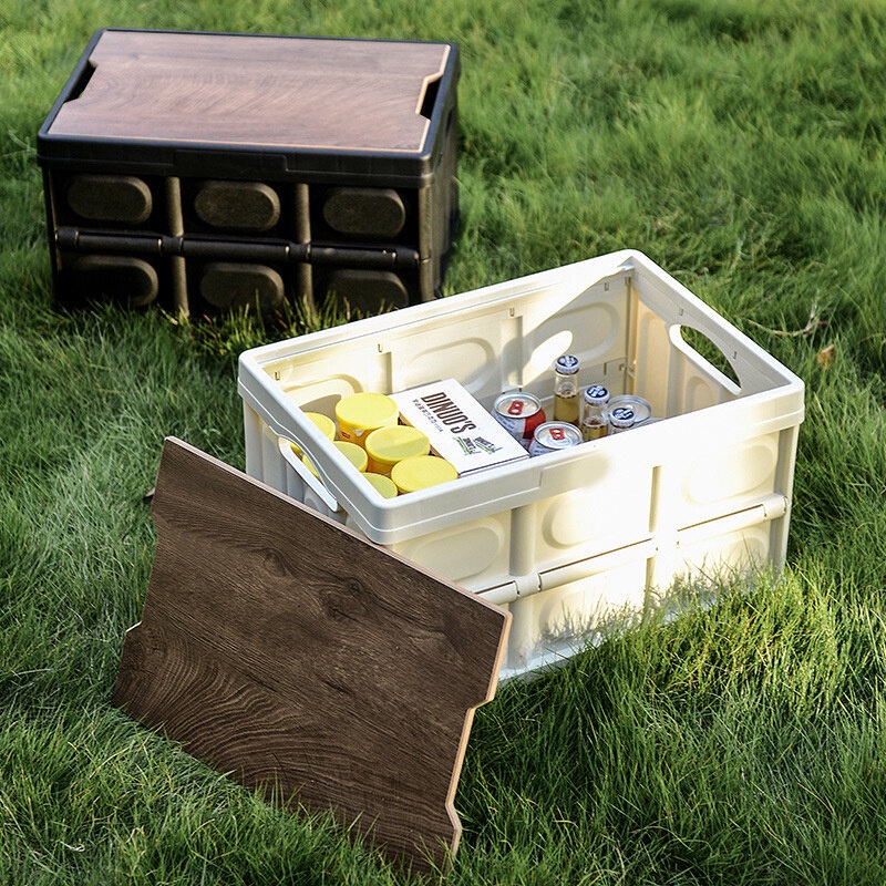 GK Container Box 30L/55L กล่องจัดเก็บอุปกรณ์พับได้ กล่องแคมปิ้ง ชุดแคมปิ้ง  แบบมีฝาไม้ กล่องเก็บเสื้อผ้า กล่องเก็บของ