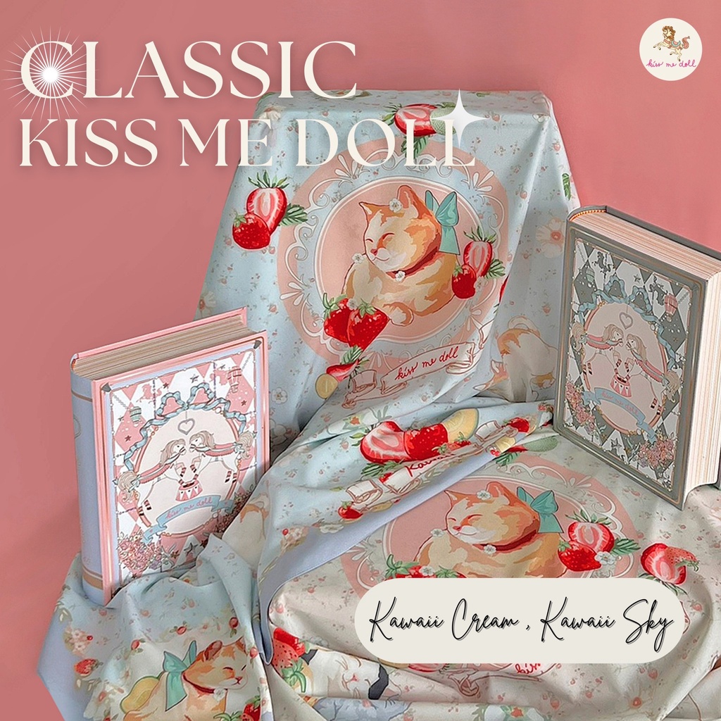 Kiss me doll ผ้าพันคอ/ผ้าคลุมไหล่ New collection ทาส แมว ห้ามพลาด! ลาย kawaii ขนาด 100x100 cm.