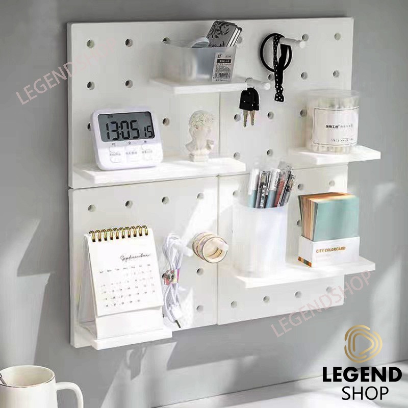 แผ่นวางของติดผนัง แผ่นตกแต่งผนัง ใช้กาวสองหน้า ชั้นเก็บของแบบ Pegboard อุปกรณ์ตกแต่งบอร์ด มี 6 สี