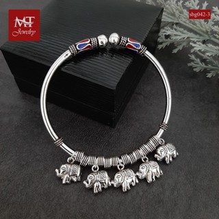 MT กำไลข้อมือเงินแท้ ตุ้งติ้ง ช้าง สไตล์บาหลี งานลงยา  ข้อมือ 17, 18 ซม. Solid 925 Sterling Silver Bangle (sbg042-3) MT Jewelry มณีธารา