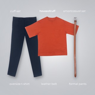 Smartcasual Set 20: เสื้อยืดโอเวอร์ไซซ์, กางเกงทางการ ทรงสลิมฟิต, เข็มขัด