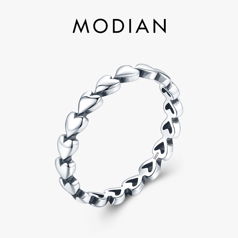 Modian คลาสสิก Vintage Heart To Heart แหวน 100% 925 เงินสเตอร์ลิง Stackable Simple Finger แหวนผู้หญิงเครื่องประดับ Anillo