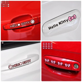 สติกเกอร์ติดรถ Hello Kitty เด็กสีชมพู โบ การ์ตูนน่ารัก เด็กผู้หญิง ตกแต่ง สําหรับมือจับประตู