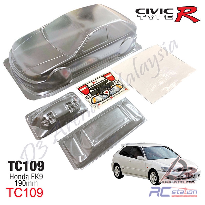 Team C Body Shell 1/10 Clear Body TC109 Honda EK9 (กว้าง 190mm, ฐานล้อ 258mm)