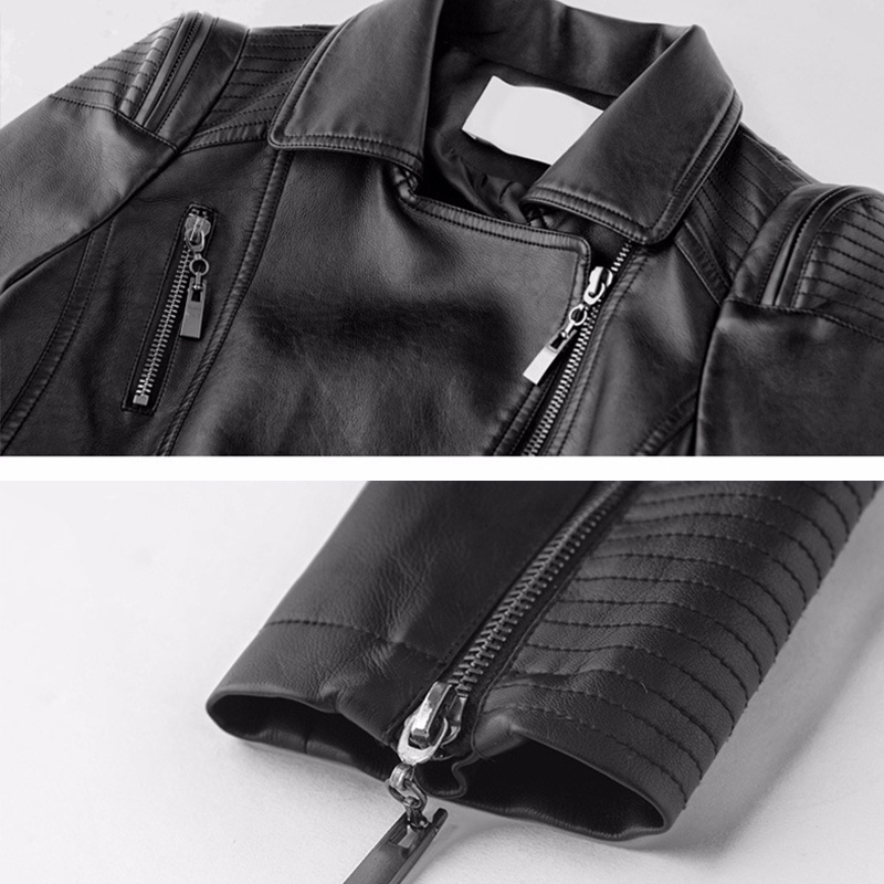 Women PU Leather Jacket Spring Long Sleeve Slim Short Coat Ladies Chic Pink Blue Black Motorcycle Jacket Windbreaker Ove #5