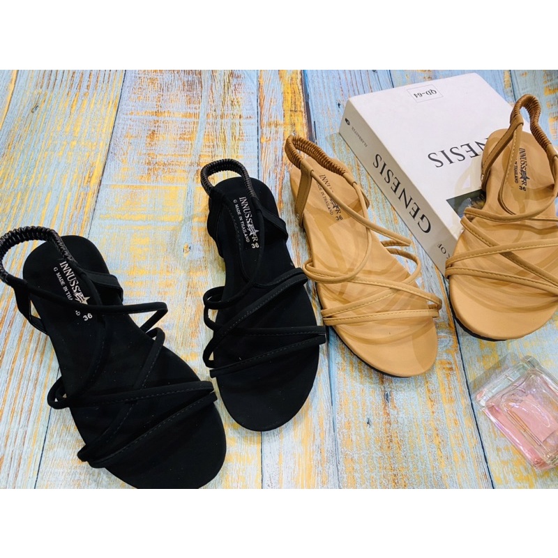 รองเท้ารัดส้น สีดำ กากี  ชมพู หน้าใขว้ 2ใขว้ แบรนด์Innus - รูปที่ 3