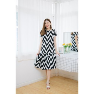 Mommade-เดรสให้นม ชุดให้นม Zigzag Long Raffel Dress