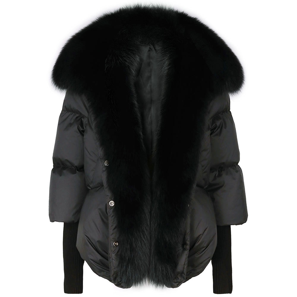 BYOLOAgain Oversized Winter Warm Real Fox Fur Collar Black Down Coat Women Puffer Outerwear Jackets 2022 Autumn Winter #1