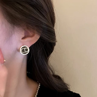 DREJEW ต่างหูเข็มเงิน สีดํา รูปหัวใจ โบว์ เรขาคณิต สไตล์เกาหลี ระดับไฮเอนด์ แฟชั่นสําหรับผู้หญิงต่างหูแฟชั่น