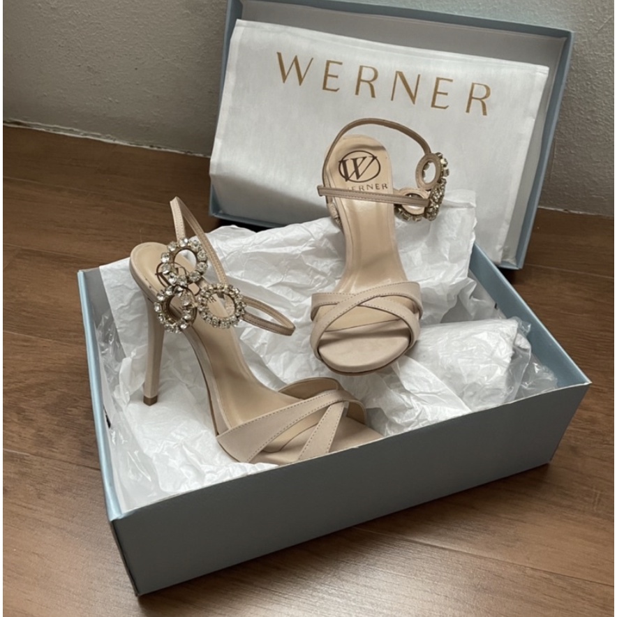 ใหม่ รองเท้าส้นสูง Werner หนังแท้ ประดับเพชร ไซส์ 36/37 22.5-23CM
