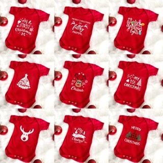 My First Christmas Baby Jumpsuit ผ้าฝ้ายสีแดงคริสต์มาส Jumpsuit Unisex บอดี้สูทของขวัญคริสต์มาสสุขสันต์วันคริสต์มาส RWHT