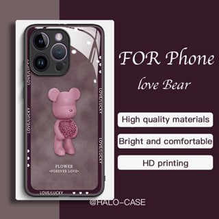 เคส iP 14 Pro Max 14 Plus 13Pro 12 Pro Maxโทรศัพท์มือถือแบบแก้ว กันกระแทก ลายหมีน่ารัก สําหรับ XSMAX 11Pro