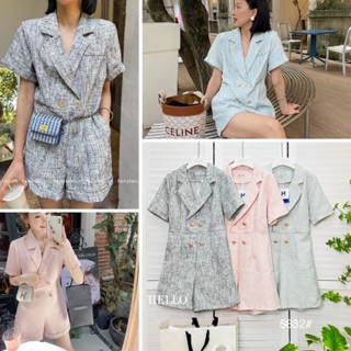 💝 Srii 💝 Jumpsuit ชุด จั๊มสูท ขาสั้น คอปก แขนสั้น ผ้าทวิต - Hello Shop 5832 F5