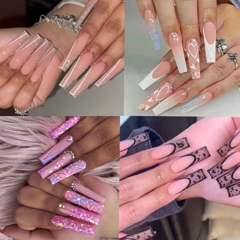 เล็บปลอมยาวแถมกาว เล็บปลอมสำเร็จรูป เล็บปลอม 24 ชิ้น