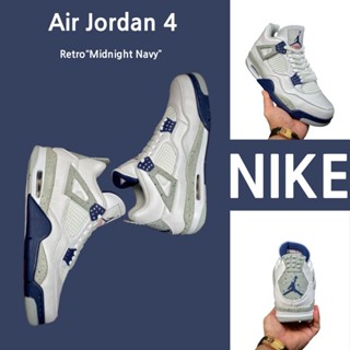 （ยิงจริง）Nike Air Jordan 4 Retro“Midnight Navy” ของแท้100%💯รองเท้าผ้าใบ รองเท้า รองเท้าวิ่ง รองเท้า nike-1-4