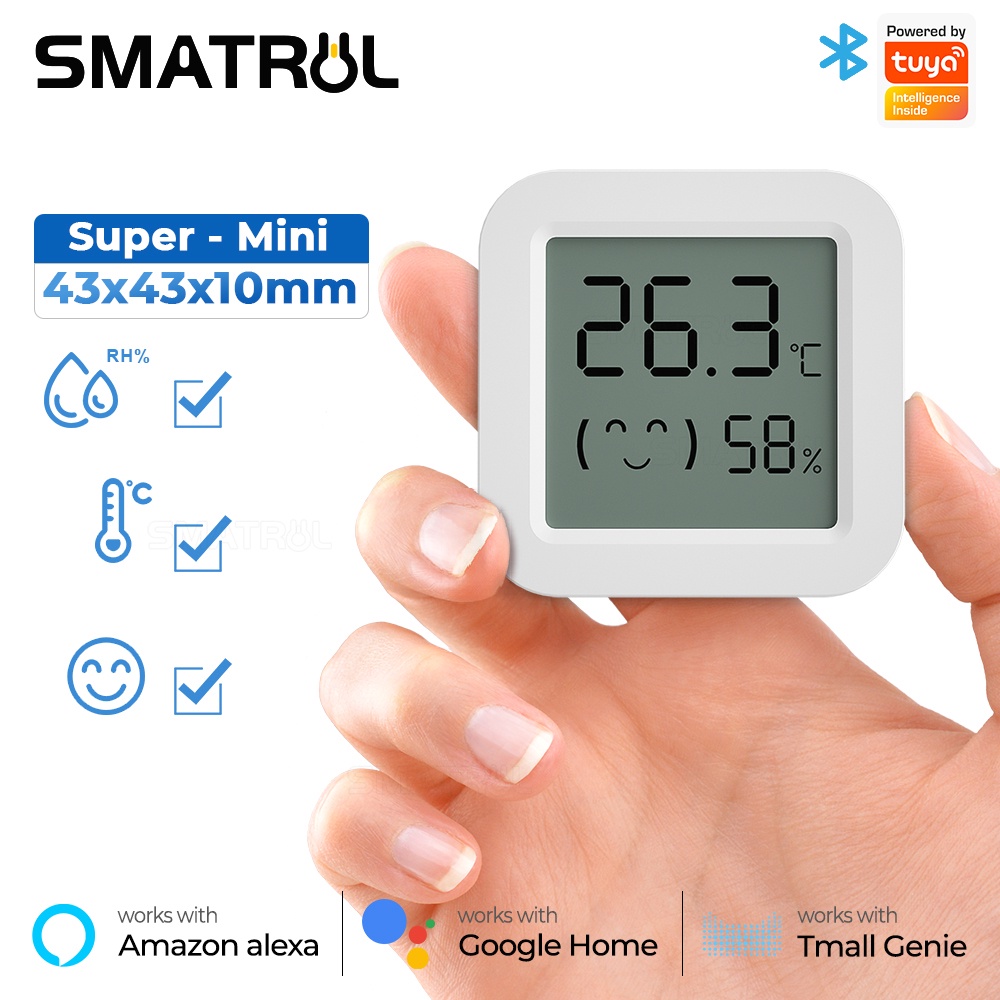 House Alarms 149 บาท Smatrul Tuya เครื่องวัดอุณหภูมิความชื้น หน้าจอ LCD ดิจิทัล ขนาดเล็ก เข้าได้กับบลูทูธ APP รีโมตคอนโทรล  เครื่องวัดอุณหภูมิและความชื้น Home Appliances