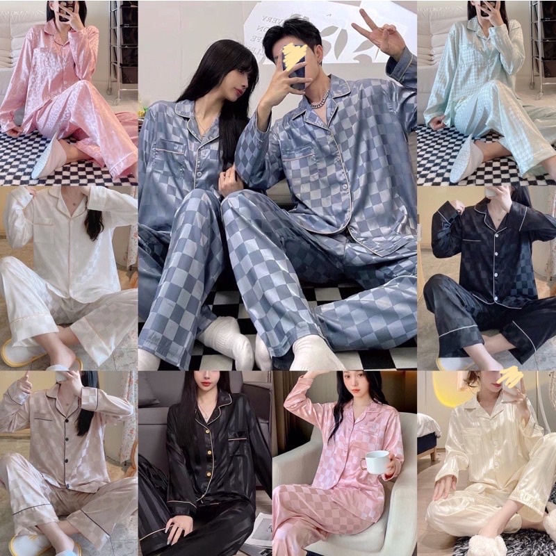 ชุดนอนผ้าซาตินสีพื้นเกรดพรีเมี่ยม เรียบหรู ผ้านิ่ม แขนยาวขายาว