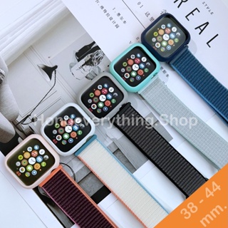 สําหรับแอปเปลวอช สายผ้าพร้อมเคสสีพื้น 7 se 8 6 se 5 4 3 สายนาฬิกา smart watch  ปรับง่าย สาย 38/40/44/42/45 สายนาฬิกา