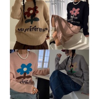 🇰🇷New🇰🇷  Korea flower knitted sweater  เสื้อไหมพรมทอลายดอกไม้ สีสวย แบบน่ารักใส่สวย