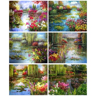 Ruopoty ภาพวาดผ้าใบ รูปดอกบัว ตามตัวเลข ขนาด 60x75 ซม. 50x65 ซม. 40x50 ซม. DIY สําหรับตกแต่งผนัง ห้องนั่งเล่น