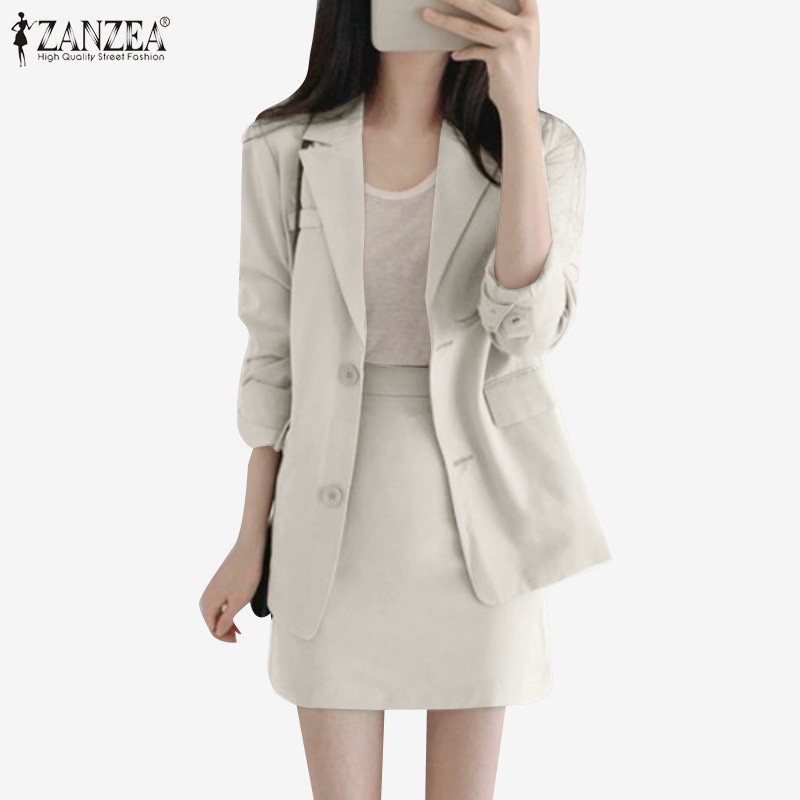 Zanzea เสื้อเบลเซอร์ แขนยาว ติดกระดุม สไตล์วินเทจ และกระโปรงทรงเอ เอวสูง แฟชั่นสําหรับผู้หญิง